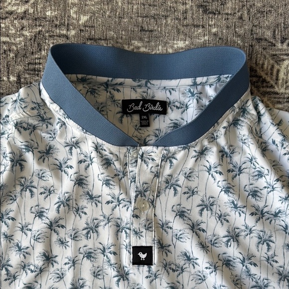 Bad Birdie Blue and White Palm Tree Golf Polo Shirt - Picture 2 of 9